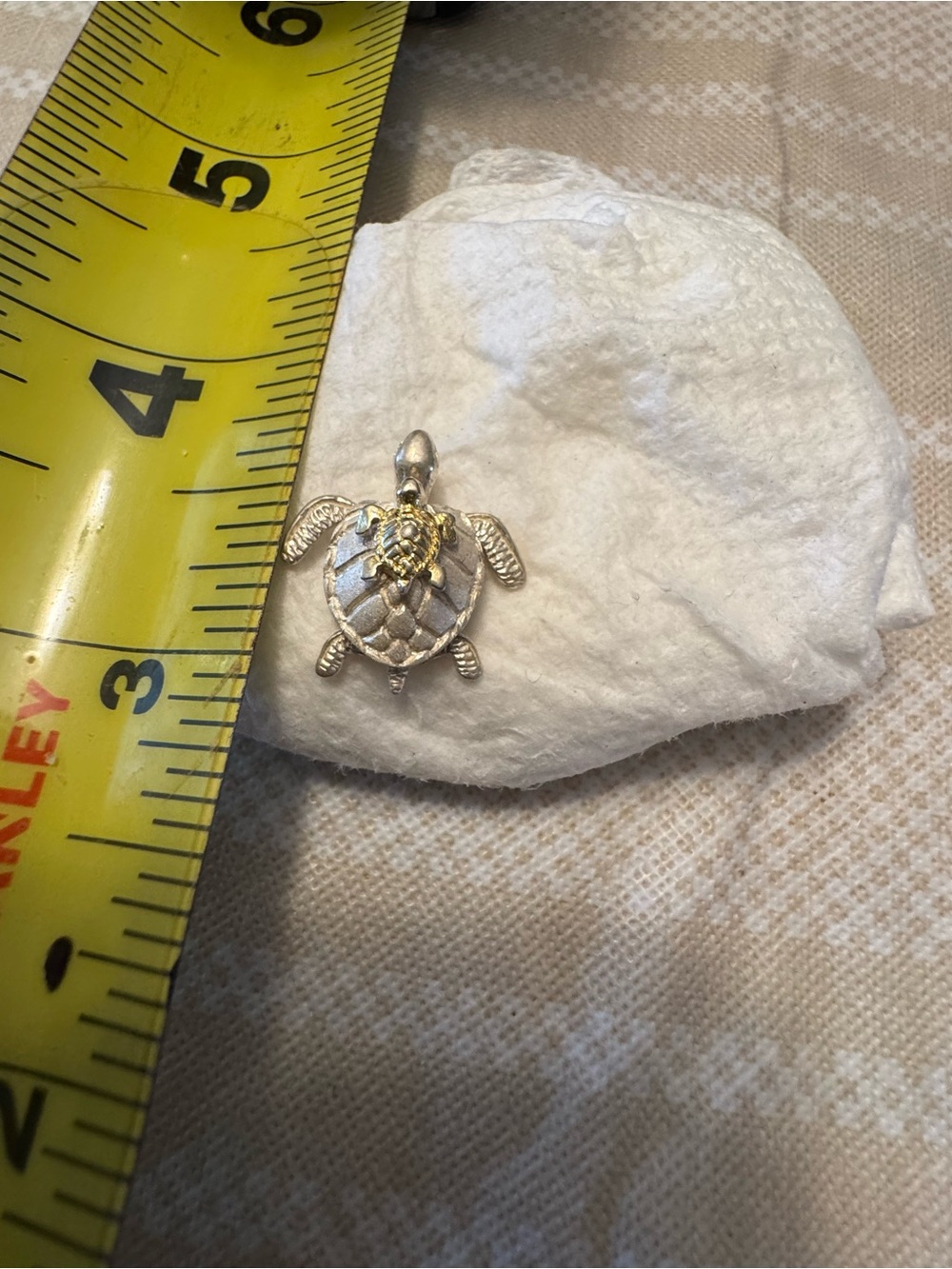 Gold and 925 silver Tone Turtle Charm Pendant - Picture 2 of 4